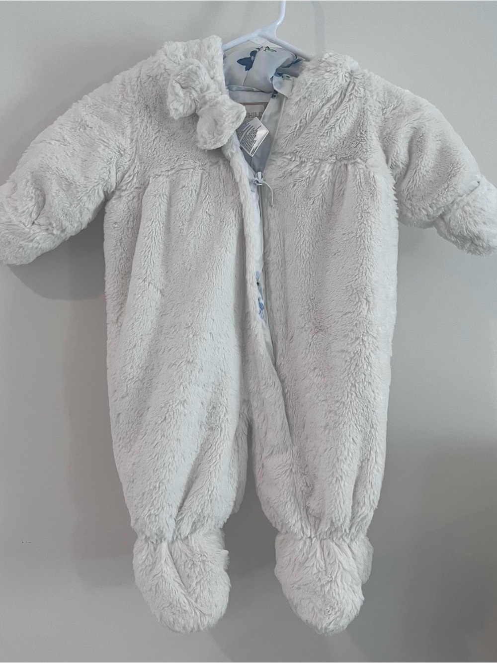 Rothschild Cream Plush Footed Lined Baby One-Piece hooded 6-9m